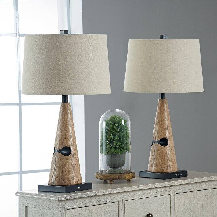 27" Brown/Black Table Lamp Set with USB (Set of 2) Bed Bath & Beyond